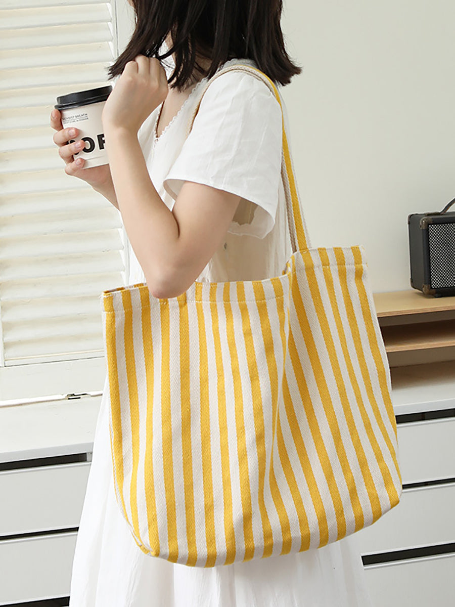 Casual Stripe Shoulder Canvas Bag