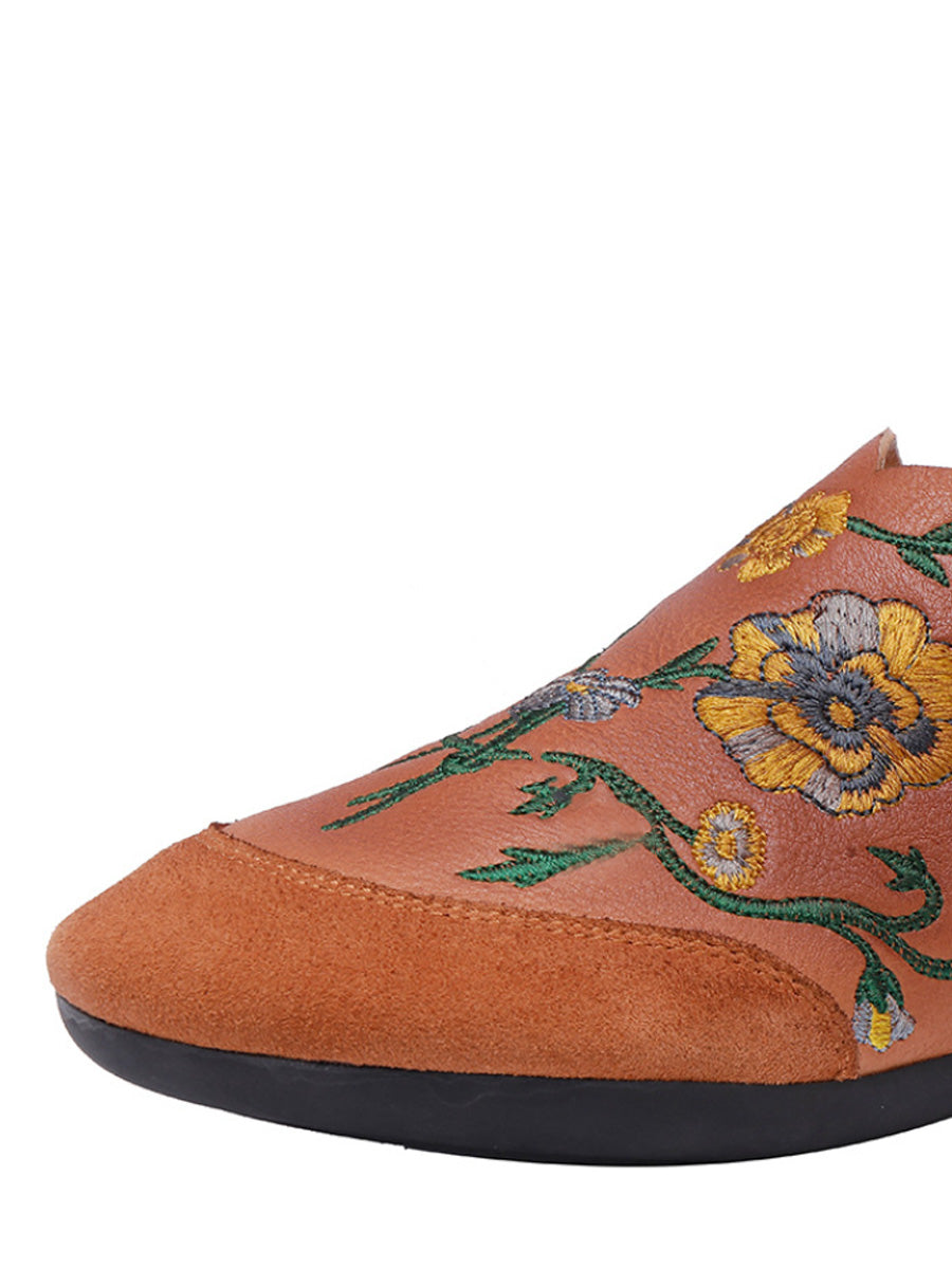 Ethnic Autumn Embroidery Leather Low Heel Shoes