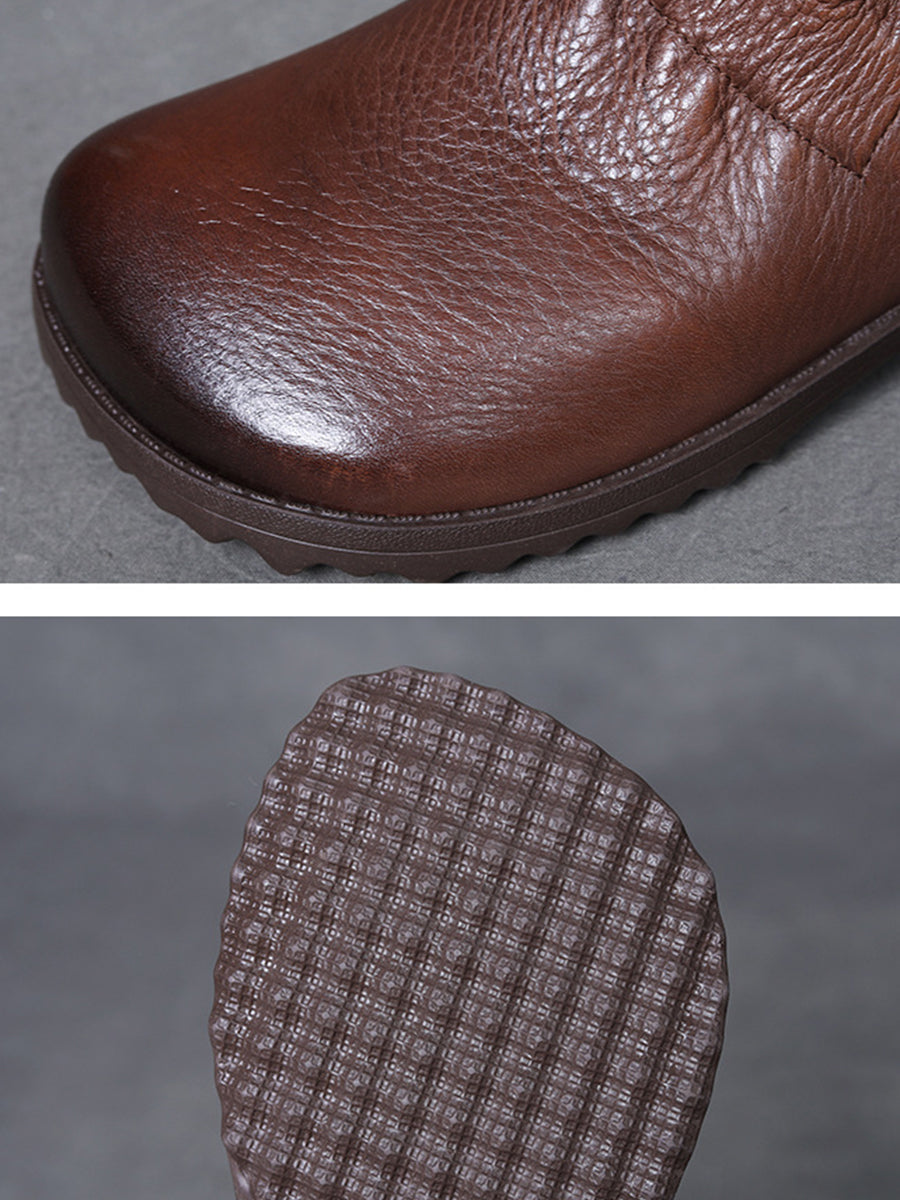 Vintage Genuine Leather Low Heel Boots