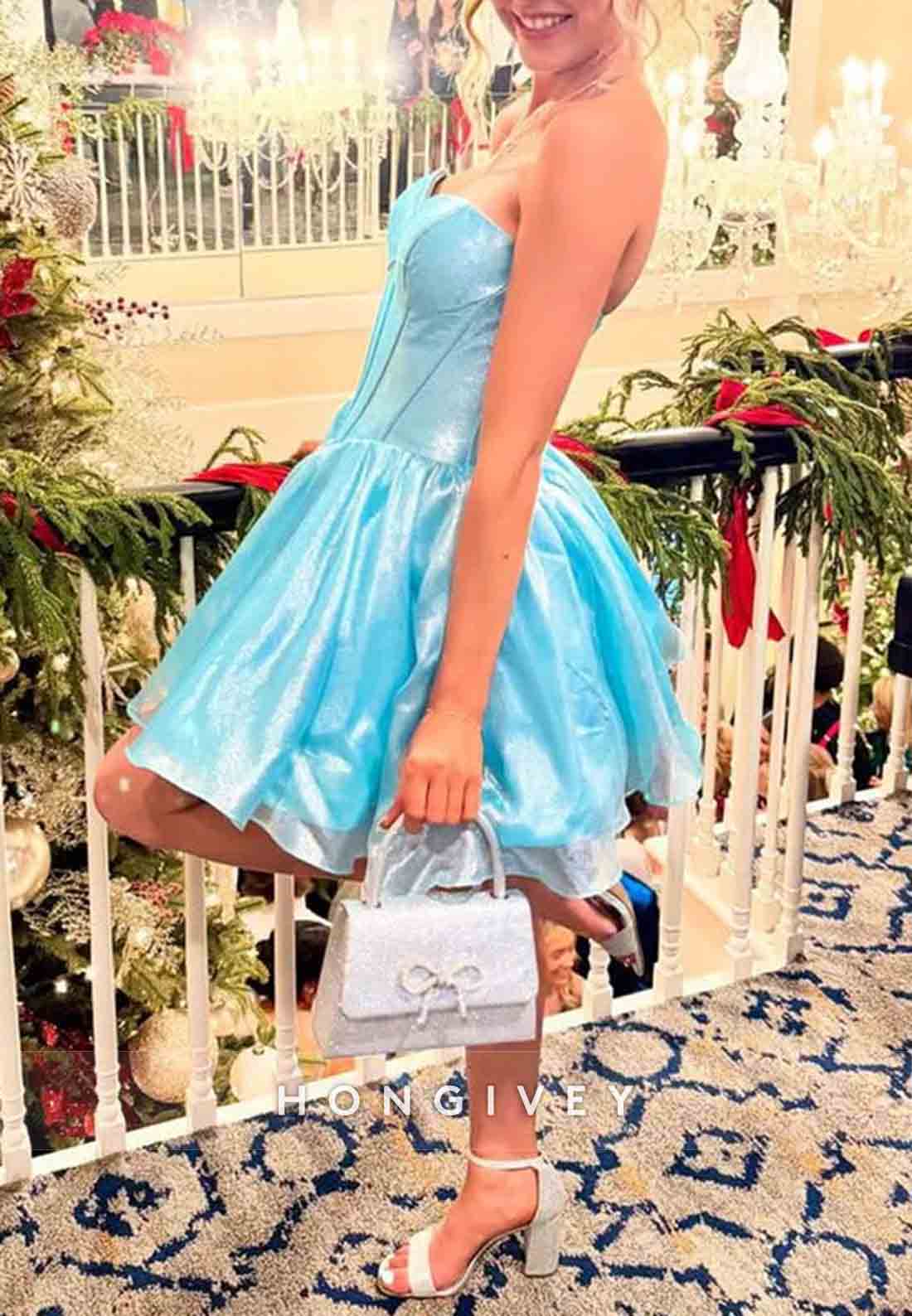 Strapless A-Line Pleated Sweetheart Low Back Short Homecoming Dresses