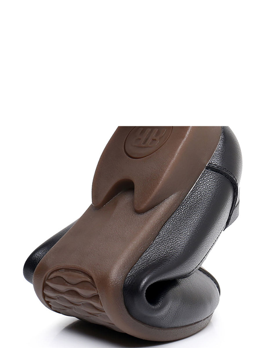 Commute Solid Leather Spliced Low Heel Shoes