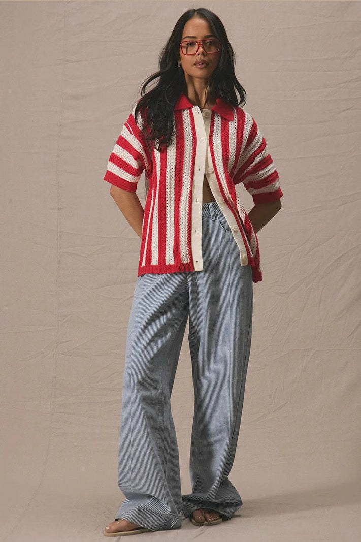 Colorblock Striped V-neck Knit Sweater for Stylish Comfort