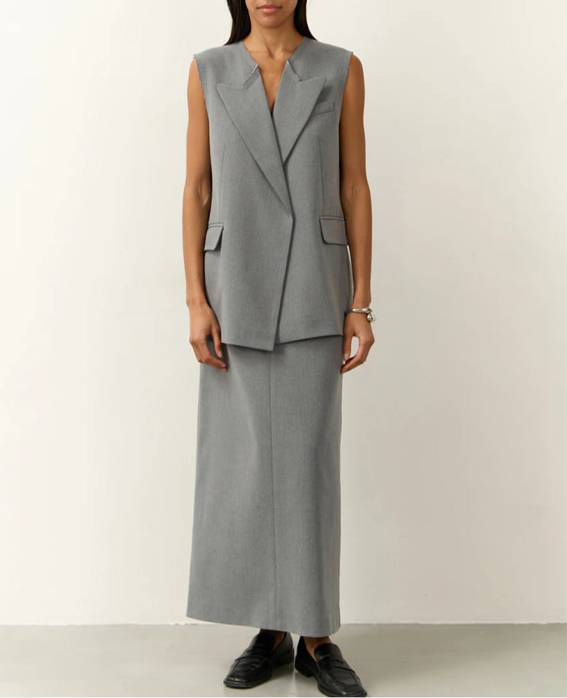 Gray Loose Sleeveless Long Office Two Piece Set