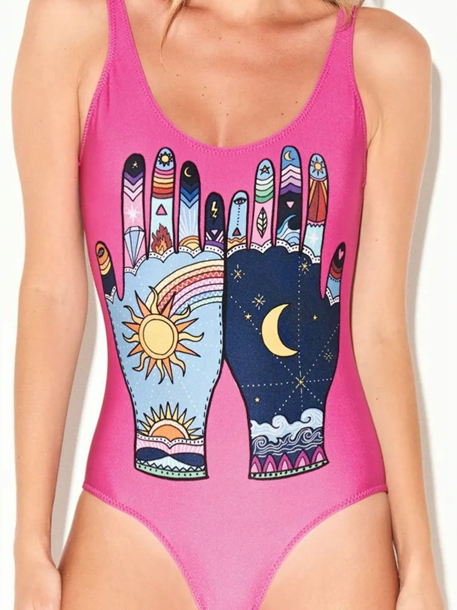 Hand Print Pink One-piece Swimsuit - Fashionpara