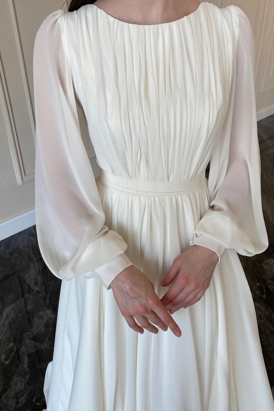 Chiffon Boat Neck Long Sleeve A-Line Gown 2