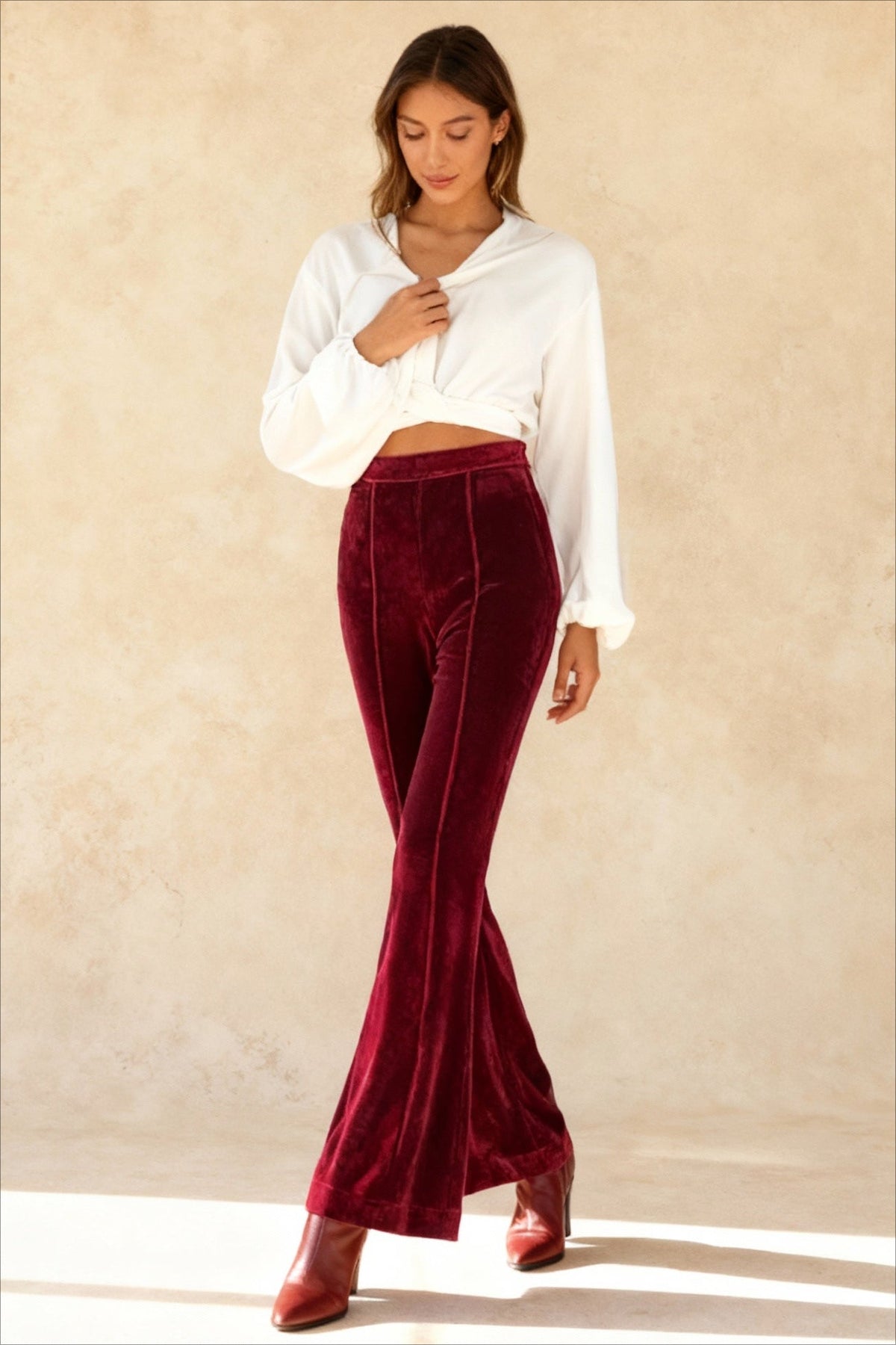 Casual Velvet High Waist Flared Pants