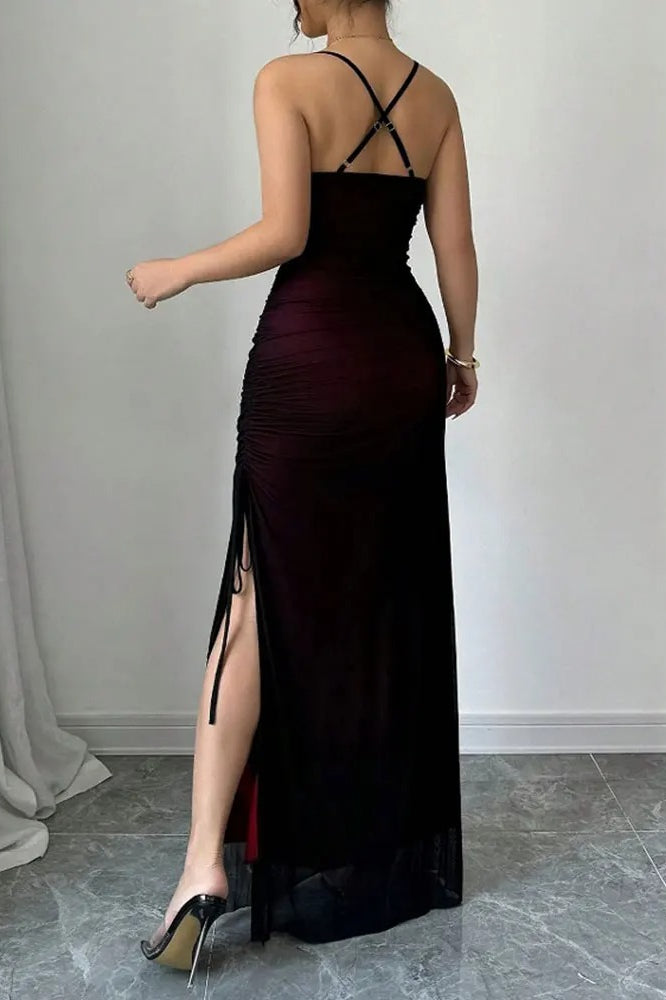 Vacation Mesh A-Line Maxi Dress