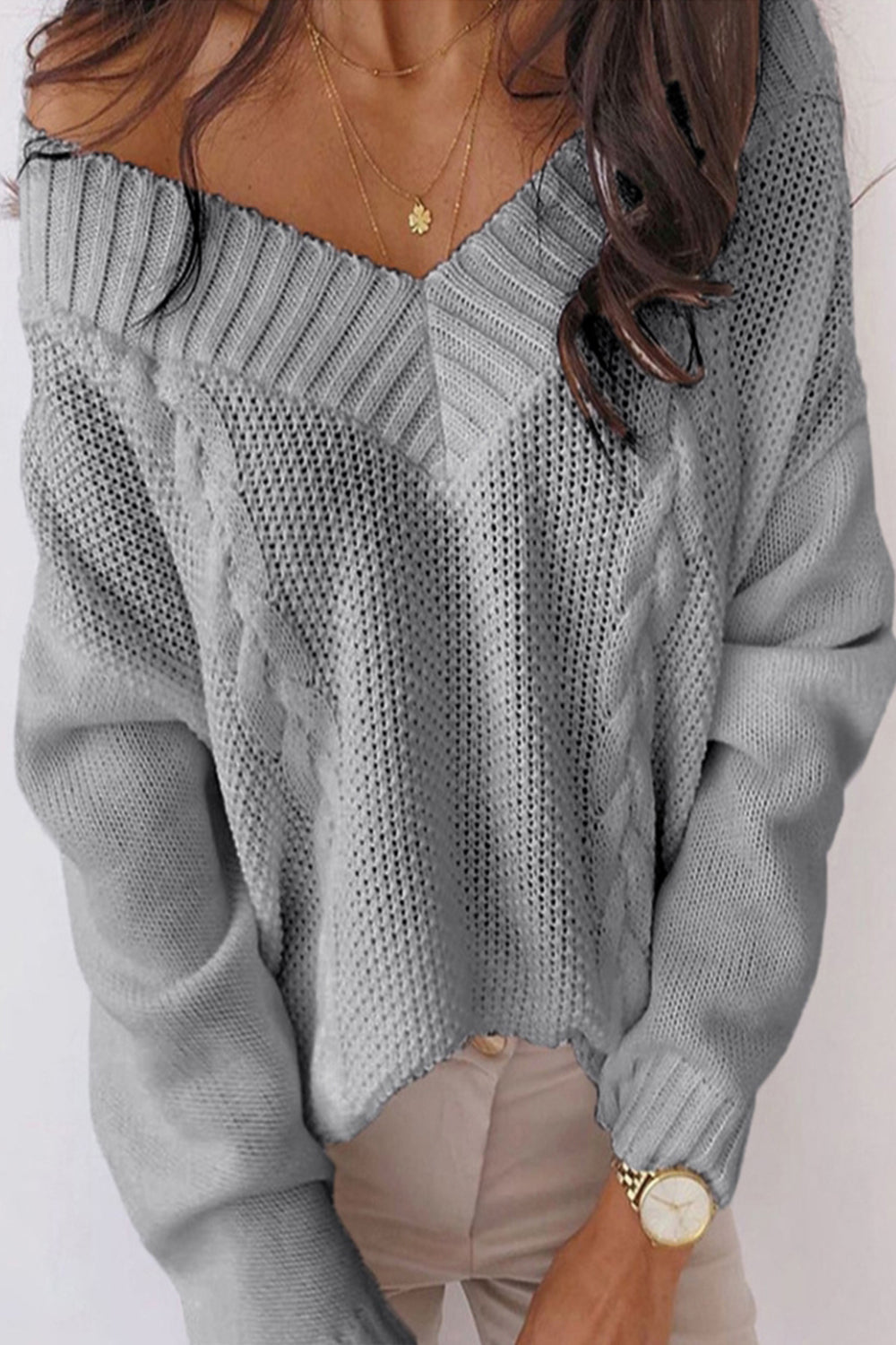 RadyRin Deep V-Neck Twist Sweater for Effortless Style