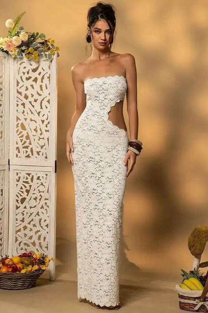 Backless Off-Shoulder Lace Sleeveless Maxi Dress