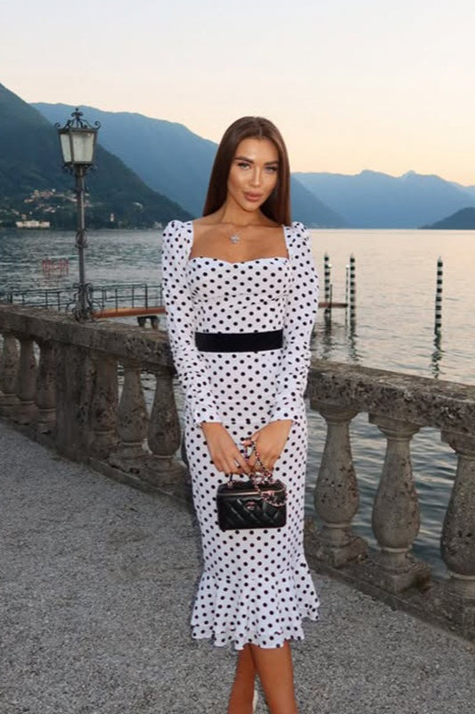 Elegant Polka Dot Mermaid Hem Maxi Dress - Fashionpara