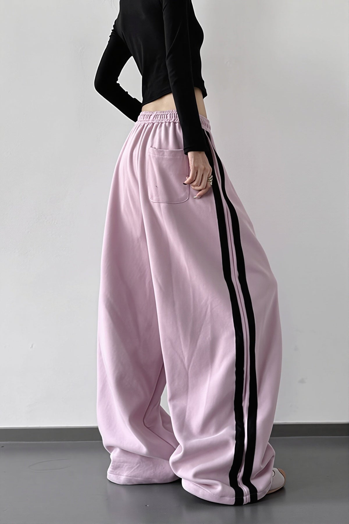 Side Stripe Drawstring Wide Leg Pants