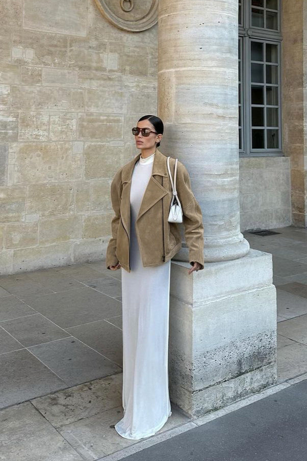 Brown Suede Commuter Coat for Stylish Everyday Wear