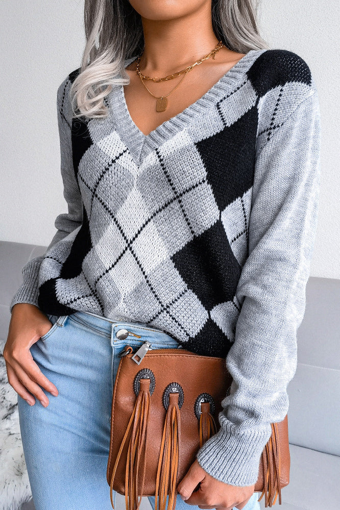 Argyle V-Neck Knit Pullover Sweater 15