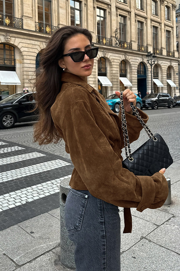 Elegant Belted Suede Trench Coat for Chic Style and Comfort