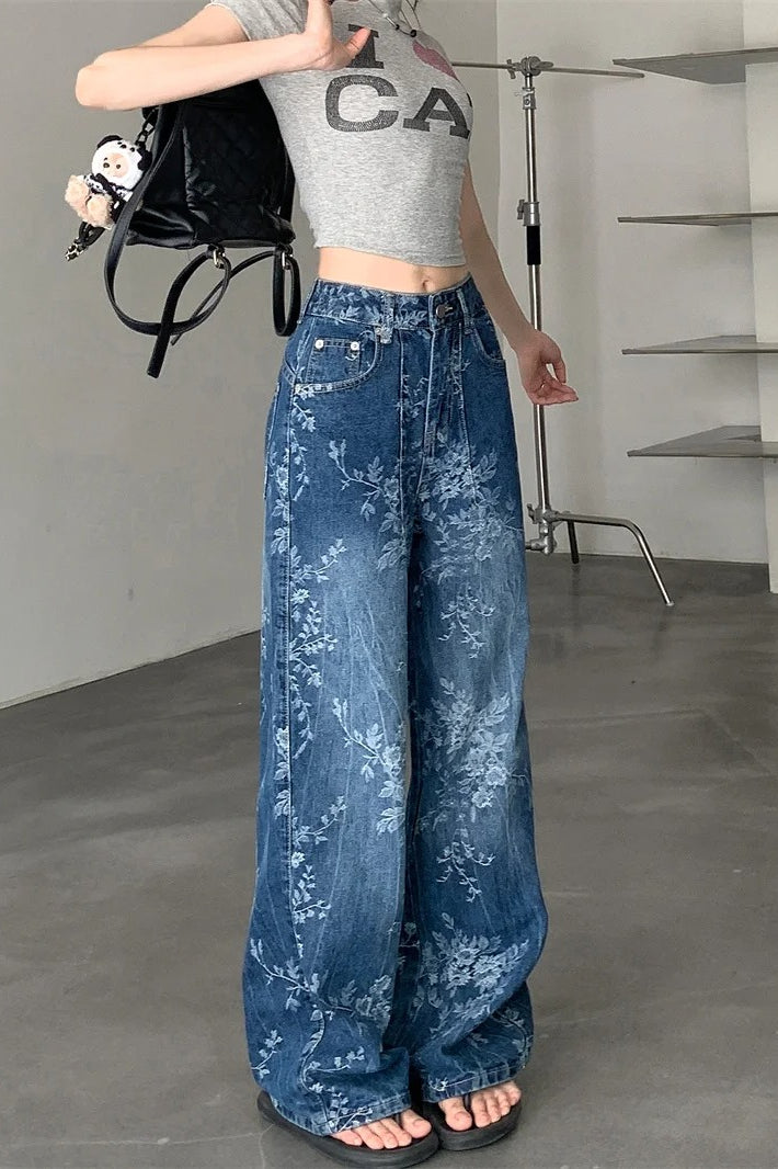 Relaxed Floral Print Palazzo Jeans