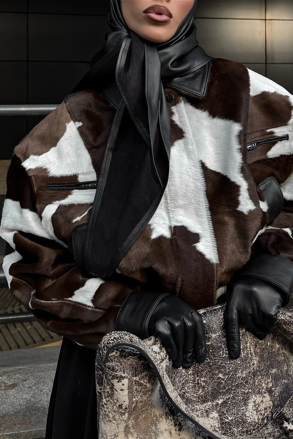 Black and White Leather Moto Jacket