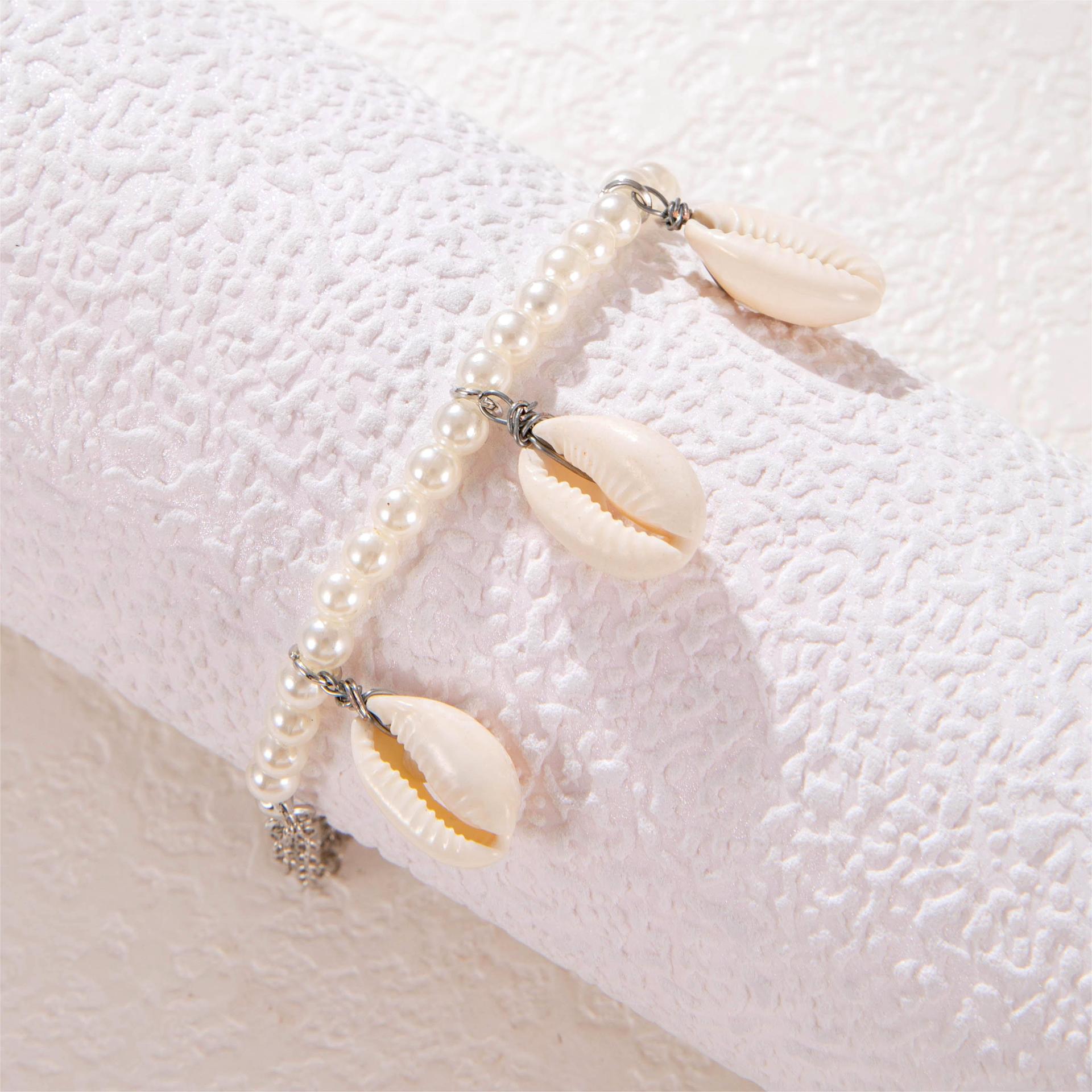 Imitation Pearl Beaded Shell Pendant Arm Necklace