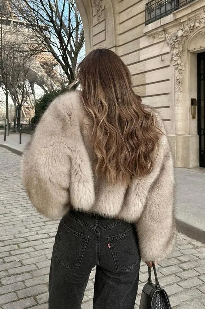 Textured Faux Fur Wide Sleeve Coat - Fashionpara