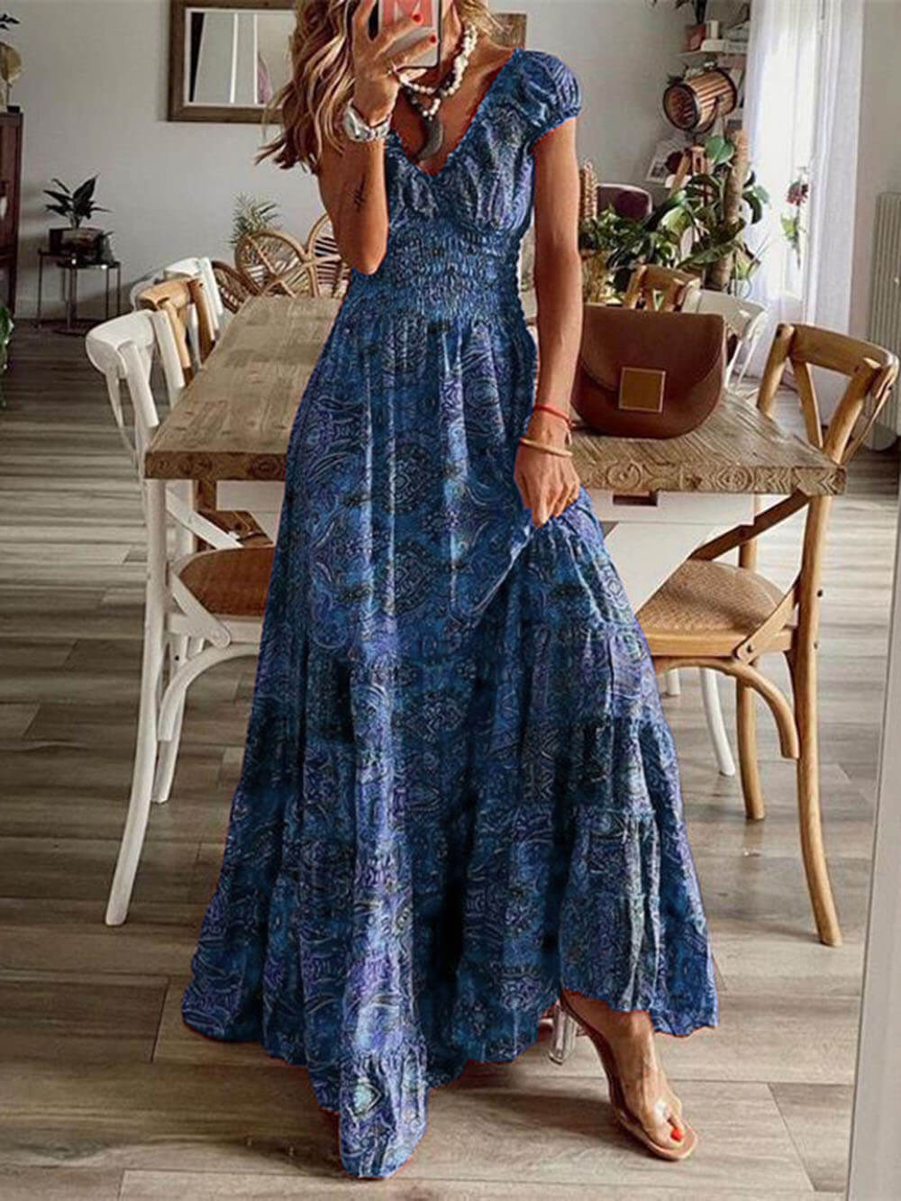 Bohemian Waisted Floral Print Dress - Fashionpara