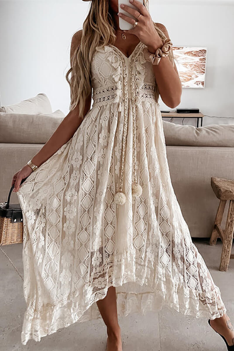 Mandy Lace Ruffle Mullet Midi Dress - View 4