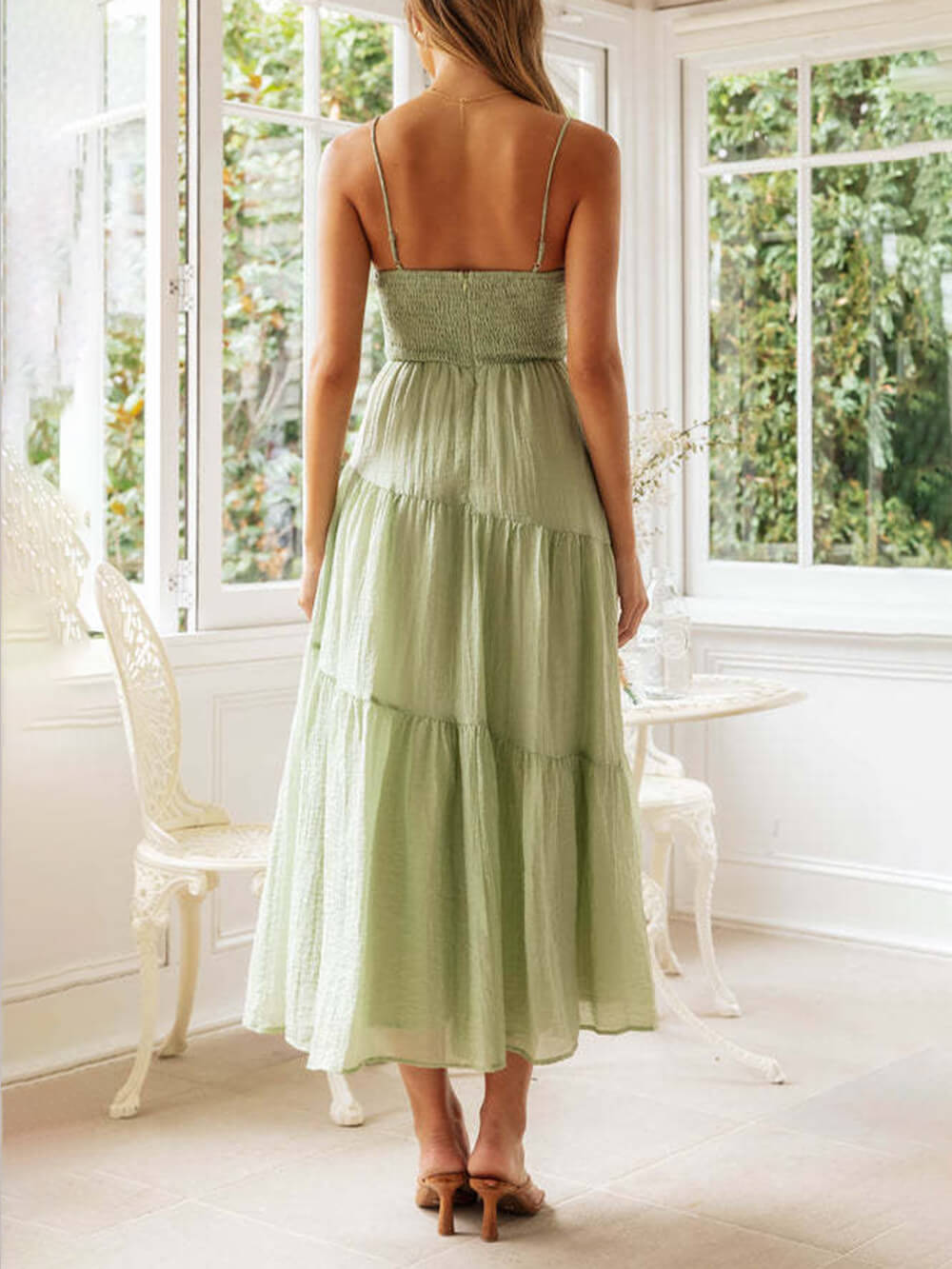 Backless Lace-Up Sleeveless Patchwork Slip Dress - Fashionpara