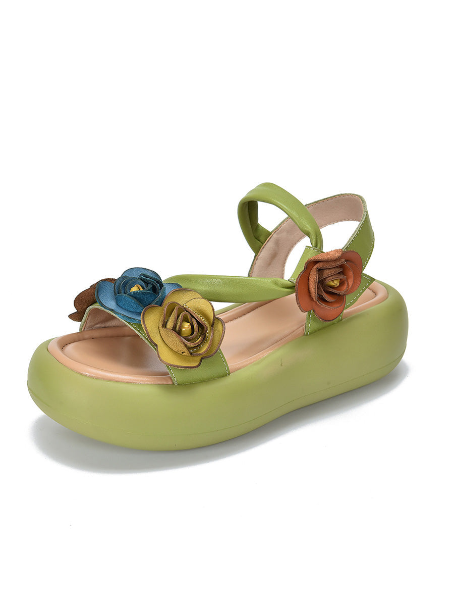 Sandals Vintage FLower Platform Leather