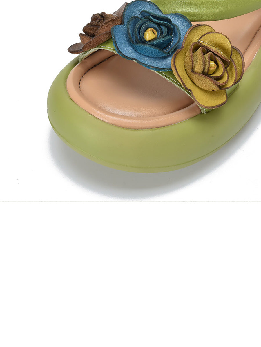 Sandals Vintage FLower Platform Leather