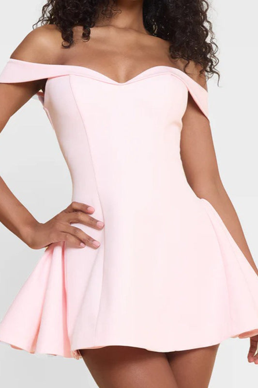 Off Shoulder Sweetheart Princess Seam Cocktail Mini Dress