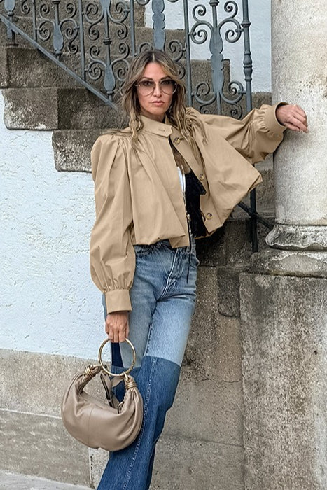 Gathered Shoulder Balloon Sleeve Jacket