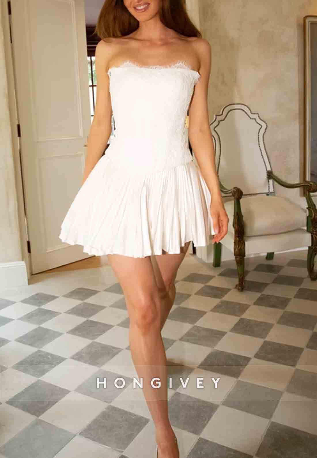 Strapless Pleated Sleeveless A-line Mini Wedding Dresses