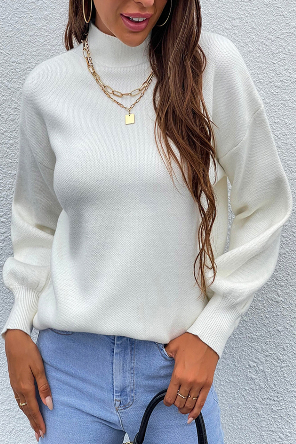 RadyRin Turtleneck Lantern Sleeve Trendy Sweater for Style