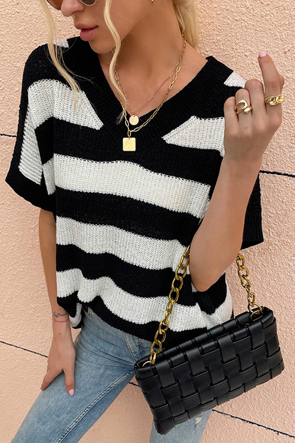 RadyRin V-Neck Striped Sweater for Effortless Style