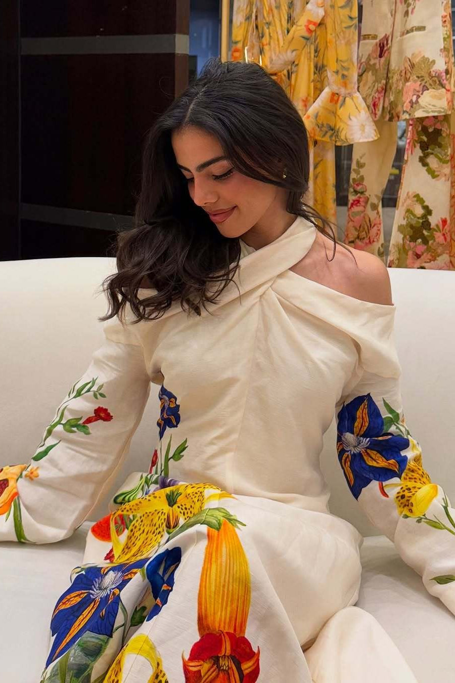 Elegant Floral Print Off Shoulder Maxi Dress