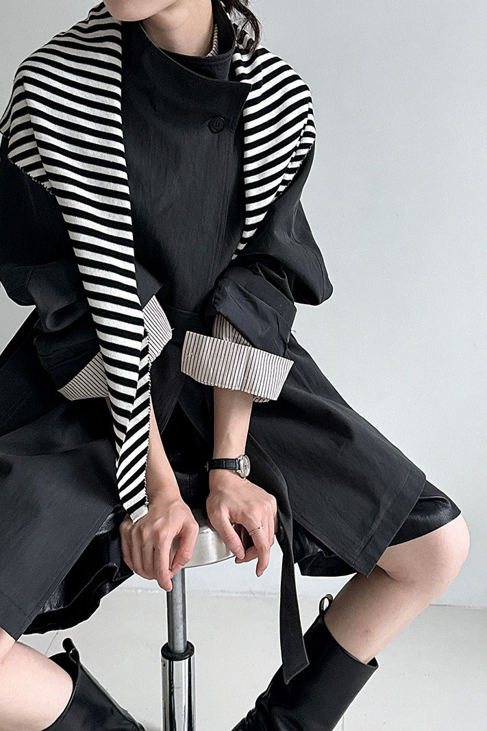 Sophisticated British-Style Mid-Length Stand-Collar Trench Coat