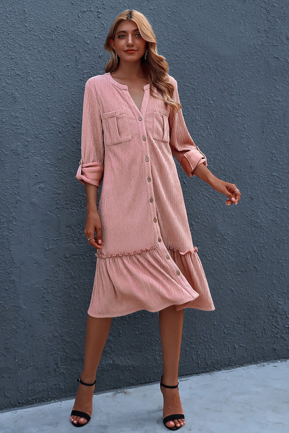 Chic Solid Color Long-Sleeved Cardigan Dress for Elegance