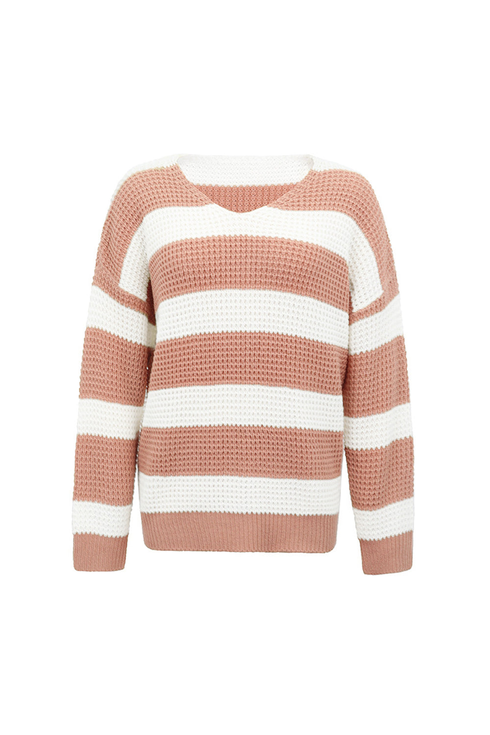 RadyRin V-Neck Striped Waffle Sweater for Stylish Comfort