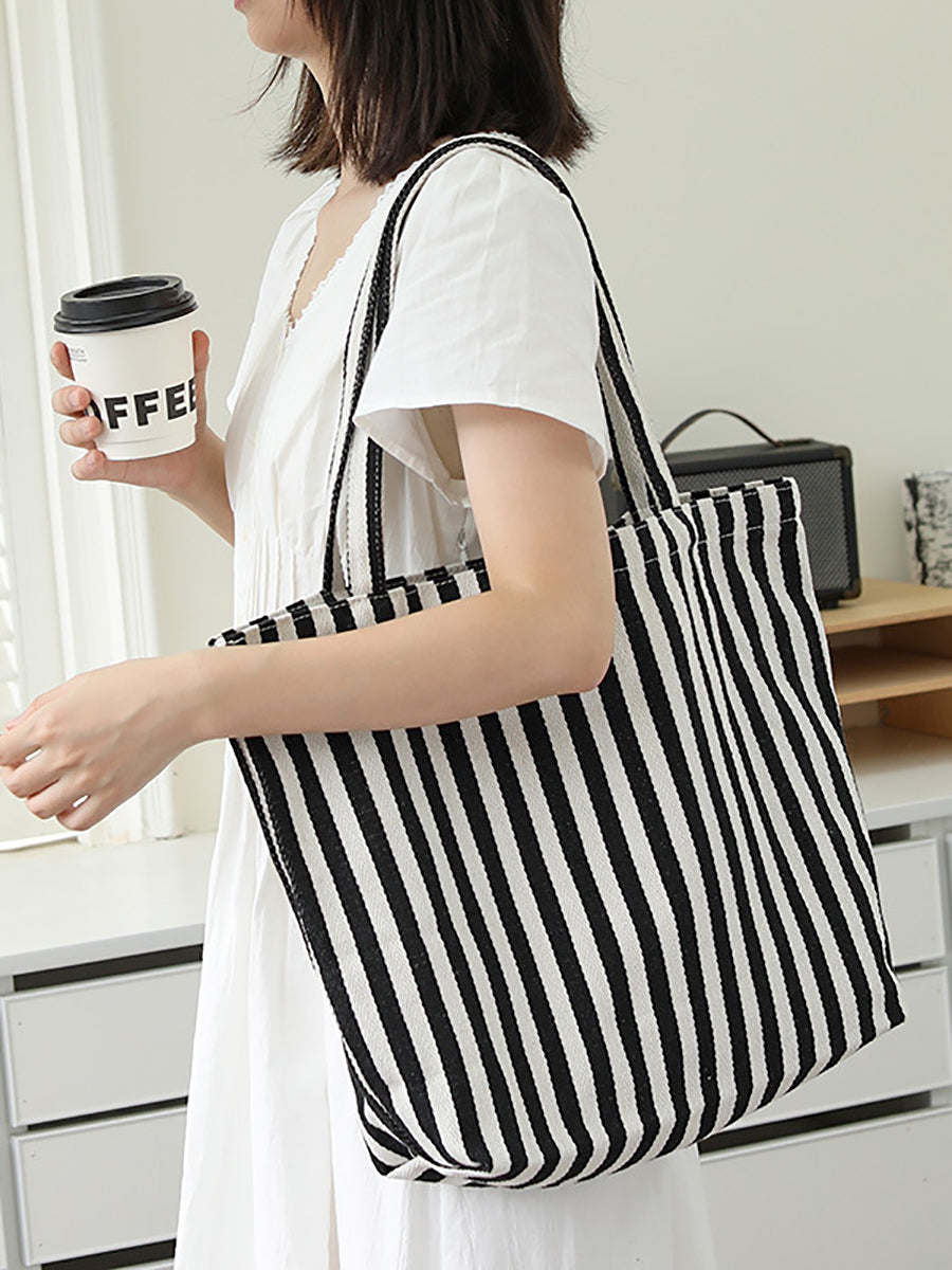 Casual Stripe Shoulder Canvas Bag