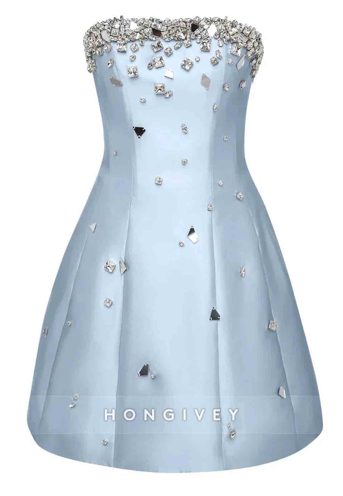Strapless Beading Satin Sleeveless A-Line Satin Mini Homecoming Dresses