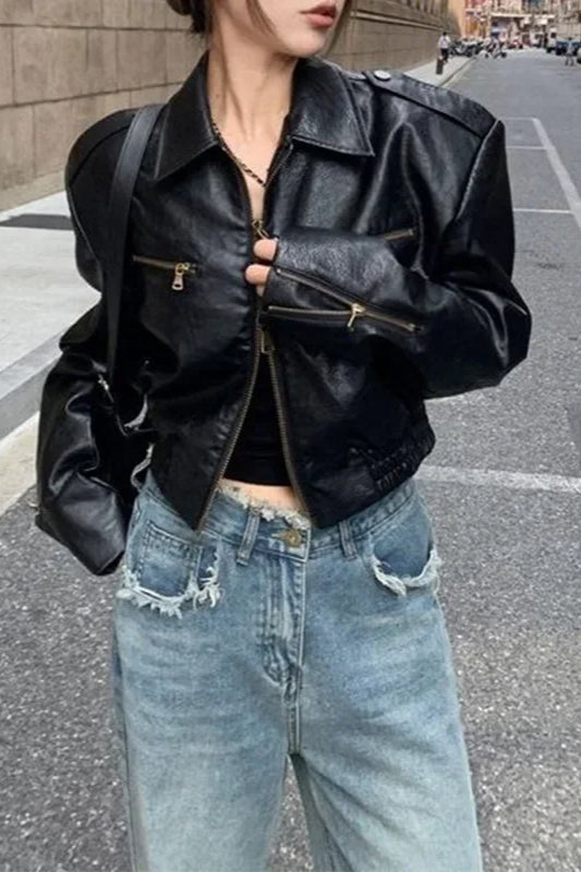 PU Leather Biker Short Jacket