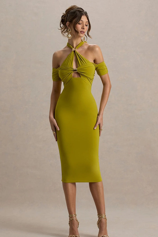 Sexy Backless Halter Bodycon Midi Dress