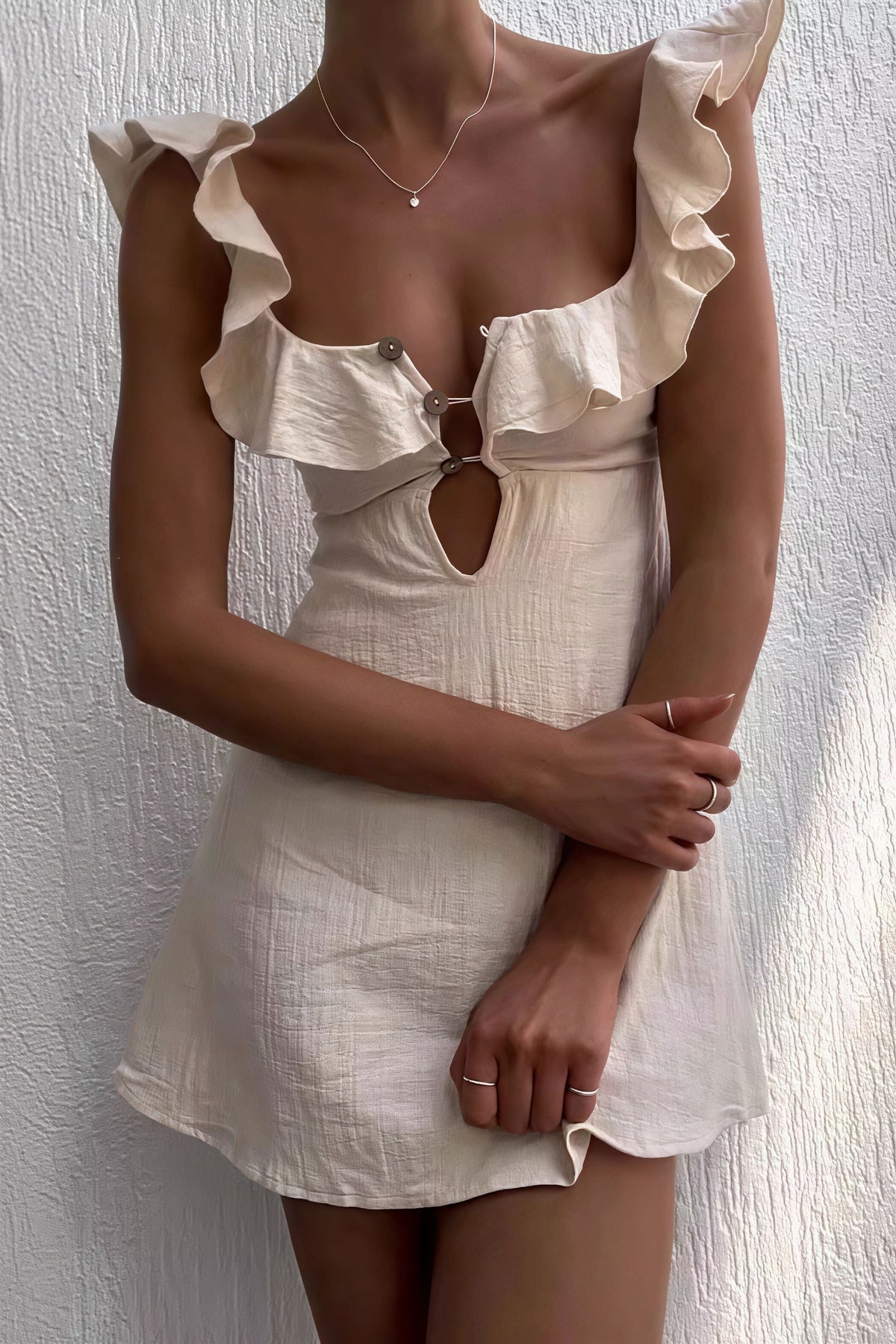 Ruffle Strap Keyhole Cut Out A-Line Mini Dress 2
