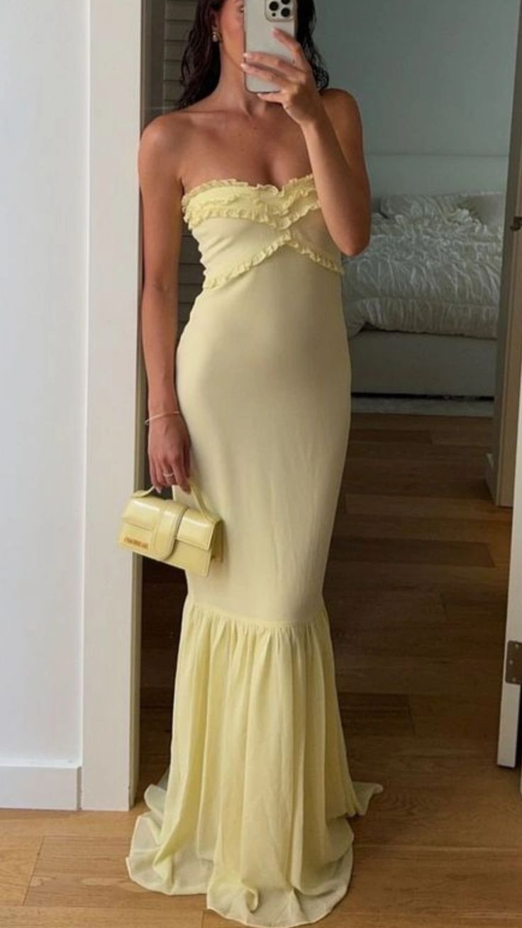 Cute Sweetheart Neck Yellow Chiffon Mermaid Evening Dress Formal Wedding Guest Dress D1031