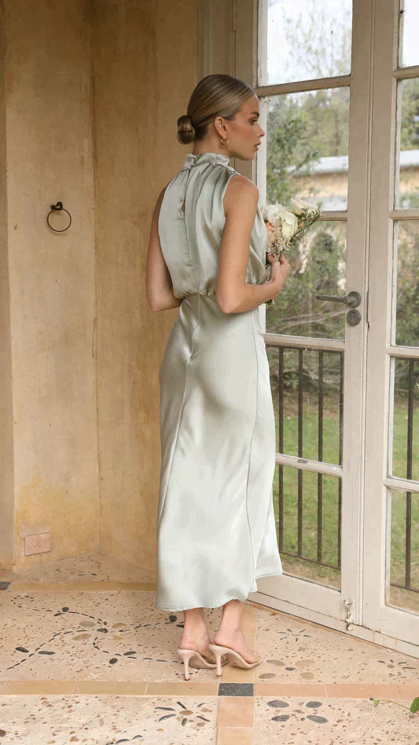 Satin Halter Neck Sleeveless Zip Back Bodycon Midi Dress - View 2