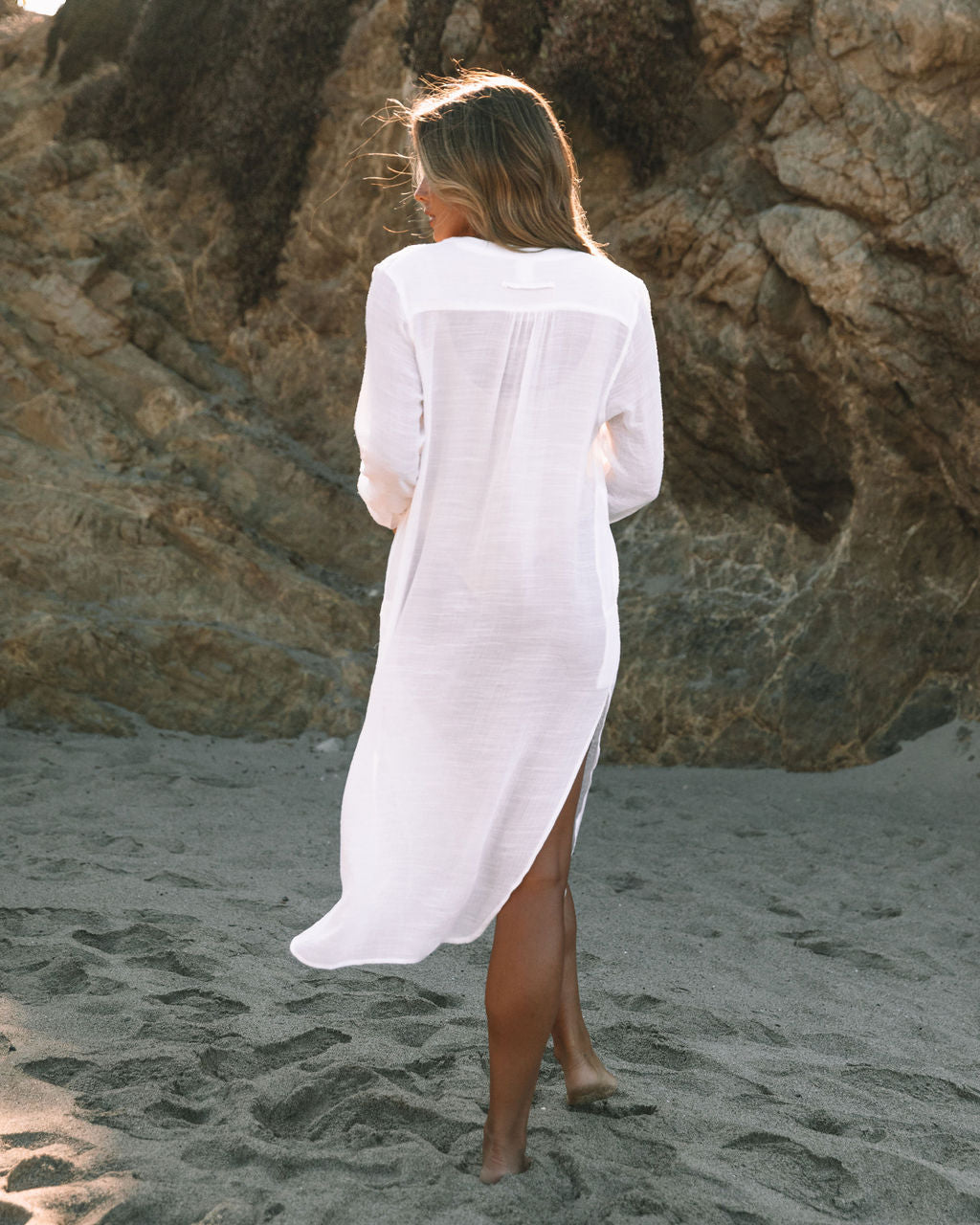 Long Sleeve Button-Front Shirt Midi Dress