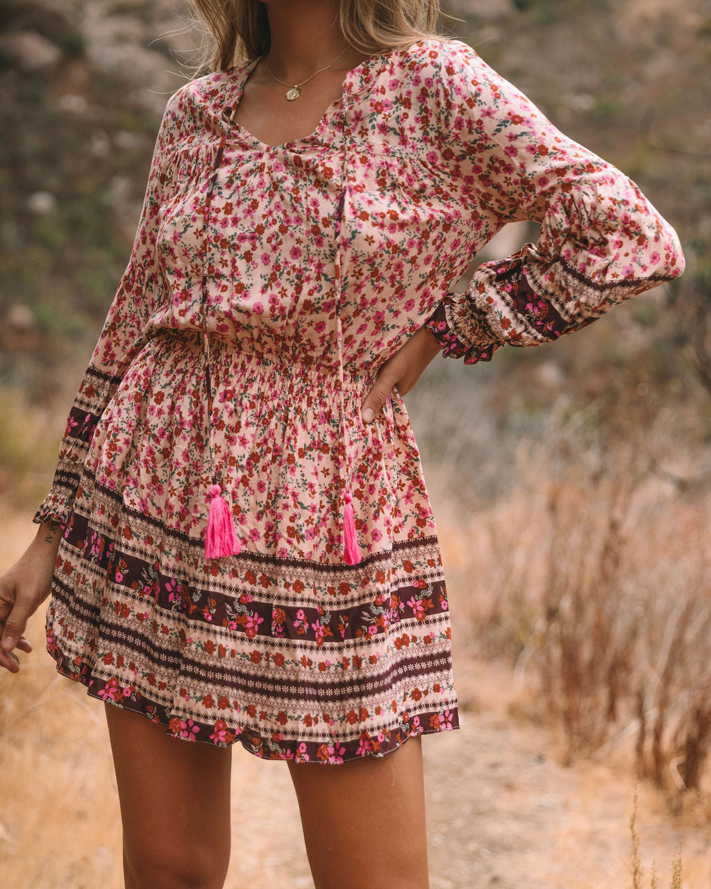 Priority Printed Tassel Dress - Natural - FINAL SALE