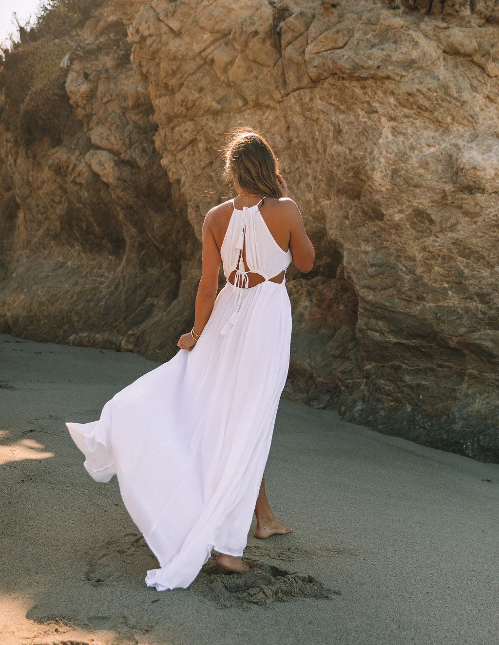 Cailey Cutout Halter Maxi Dress - White - Fashionpara