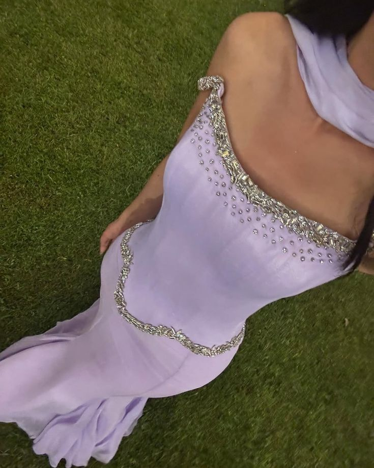 Classy Purple Satin Chiffon Beaded Mermaid Long Party Dress Formal Evening Dress With Ribbon D1810