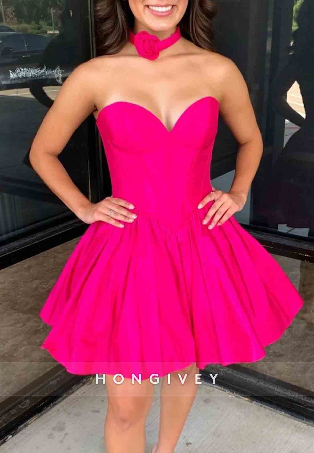 Simple Sweetheart Pleated Sleeveless A-Line Short Homecoming Dresses