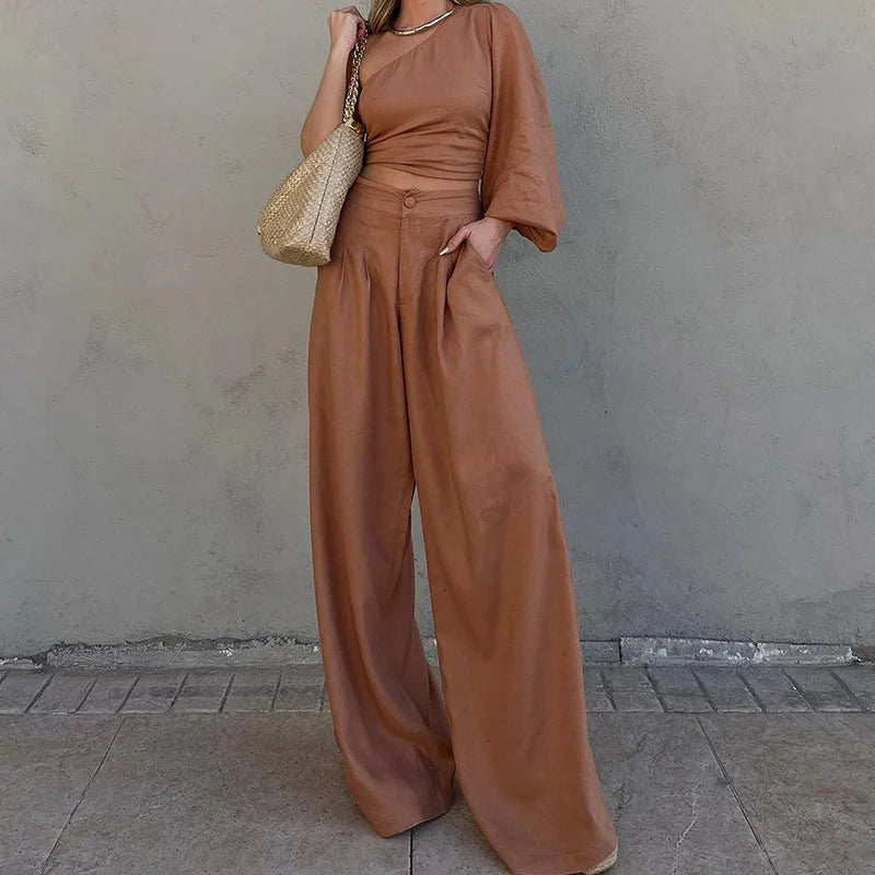 Women's Fashion Unilateral Sleeve Two -piece Suit - Fashionpara