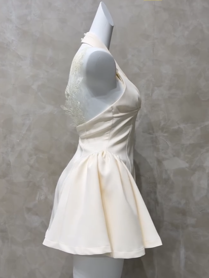 Elegant Off White Satin Lace A Line Short Party Dress Formal 8th Grade Homecoming Dress D286